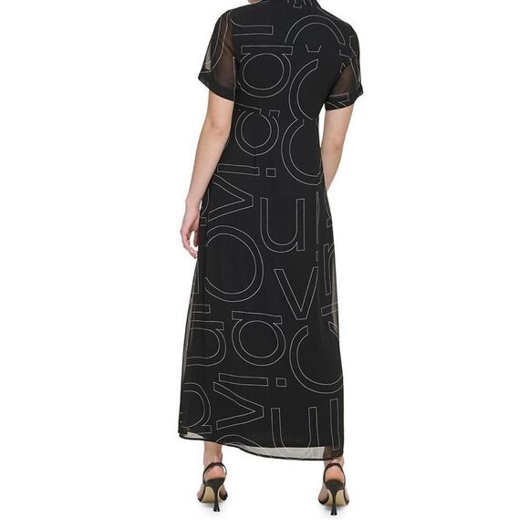 CALVIN KLEIN - 🎉HP🎉 NWT - L Sz 6 Short Sleeve Logo Maxi Illusion Shirtdress - Picture 2 of 16